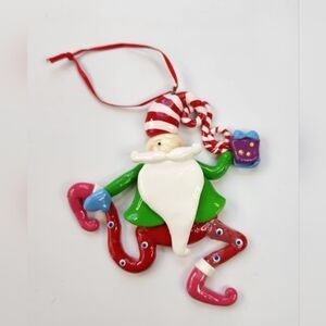 Hanging Santa Christmas Ornament Candy Cane Hat Gifts *Missing Eye*